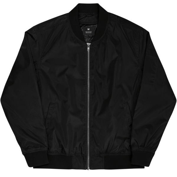 Black bomber jacket made of recycling polyester with two side pockets