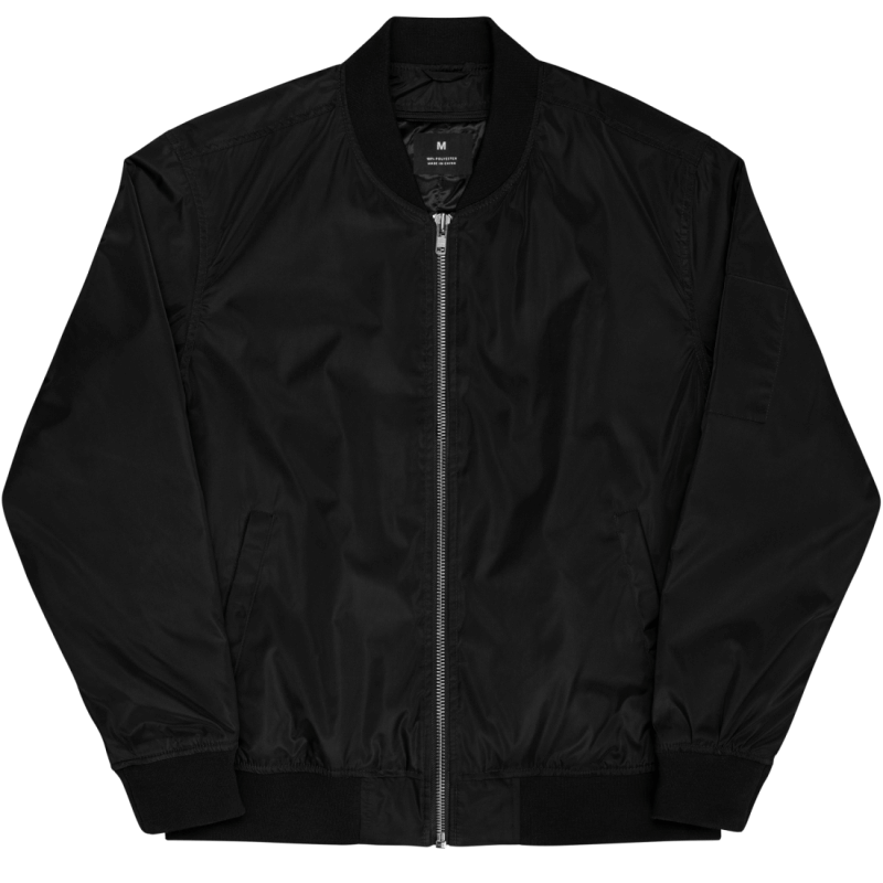 Black bomber jacket made of recycling polyester with two side pockets