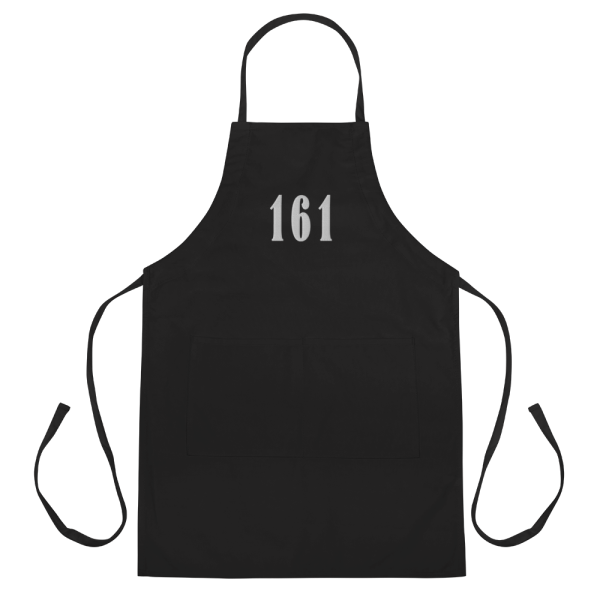 Apron against racism, fascism and antisemitism with the embroidery '161', which is short for 'antifascist action'